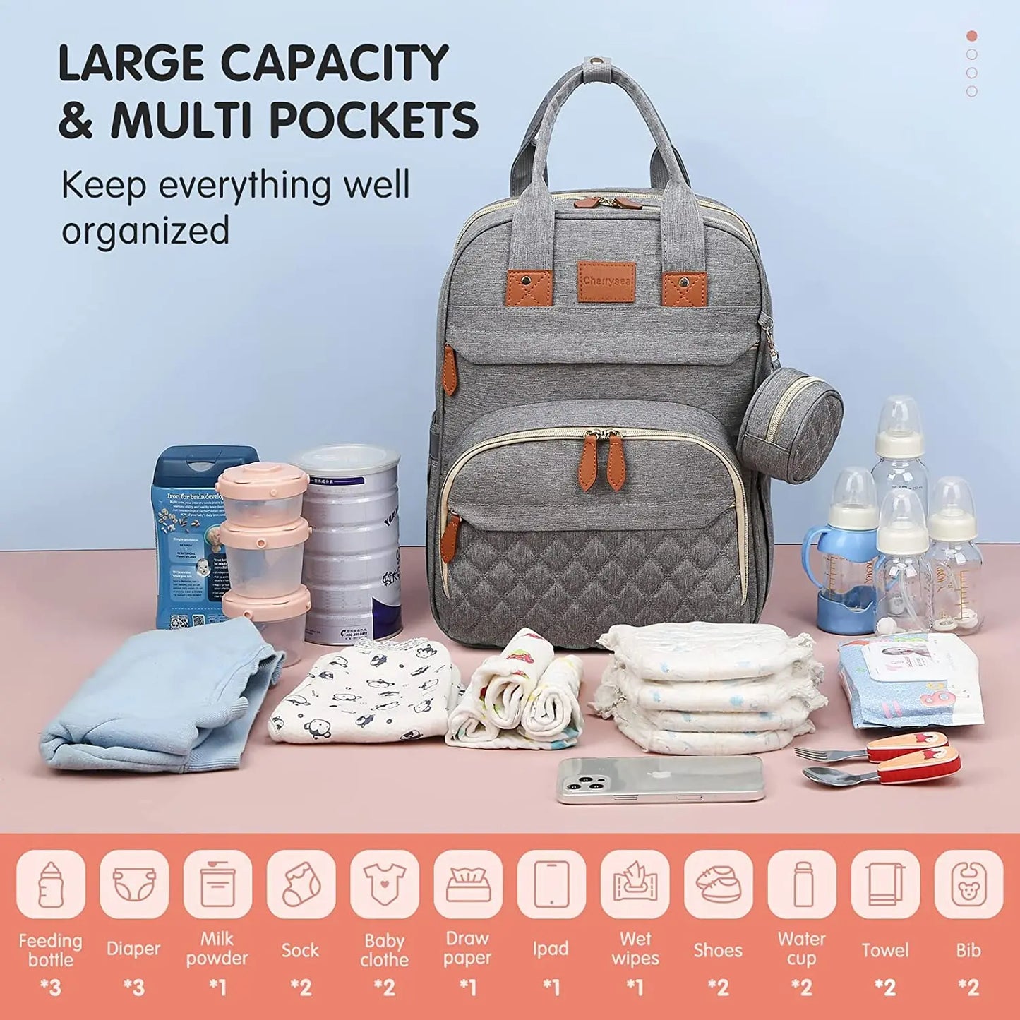 Junstar - Mochila para pañales con cambiador y cuna portátil.