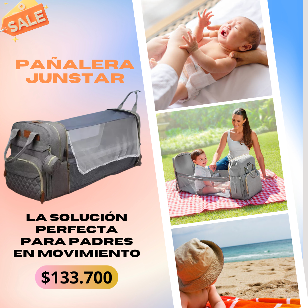 Junstar - Mochila para pañales con cambiador y cuna portátil.