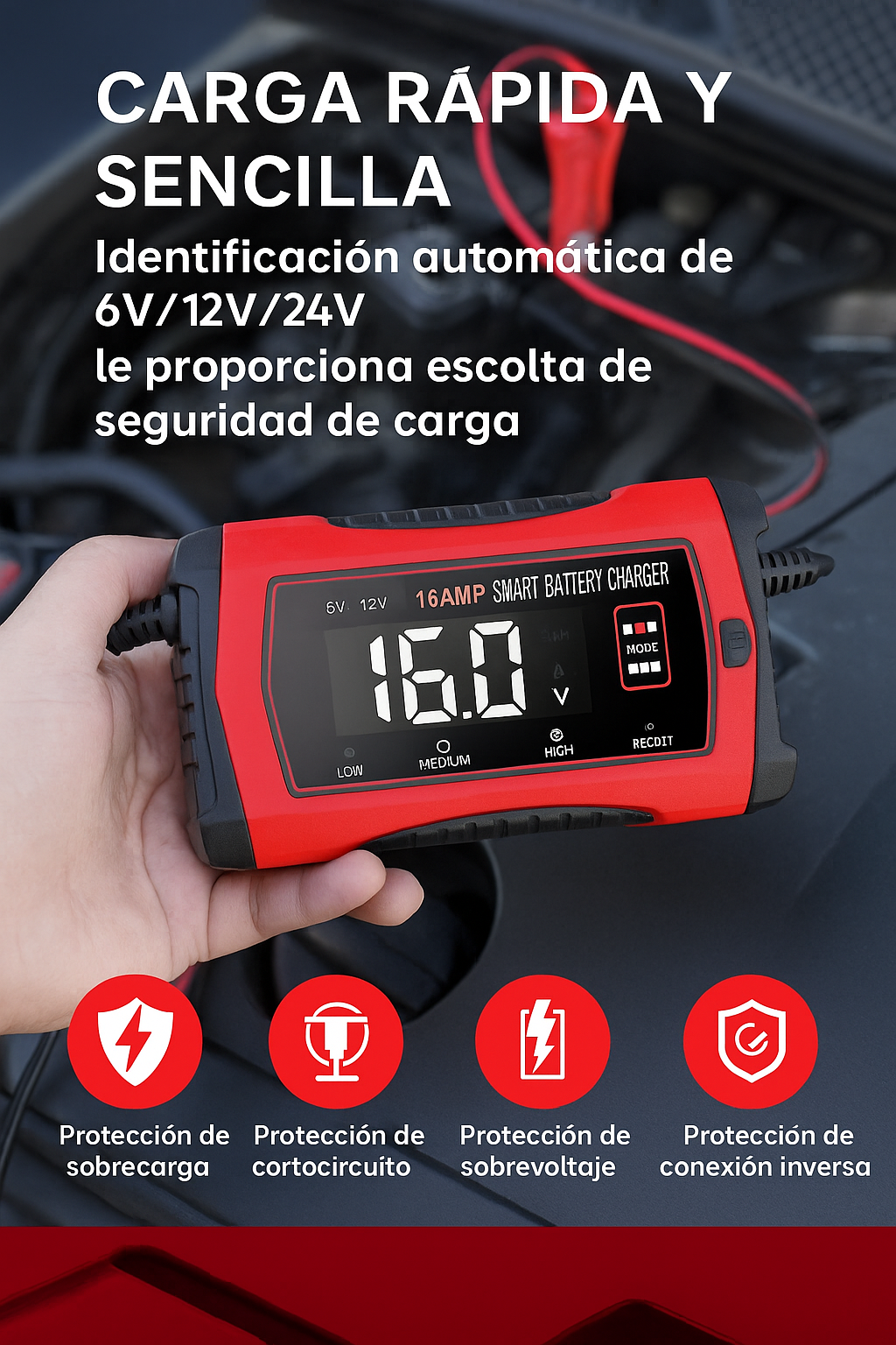 Voltix 6A – Cargador de batería Inteligente 12V ( Carro y Moto)