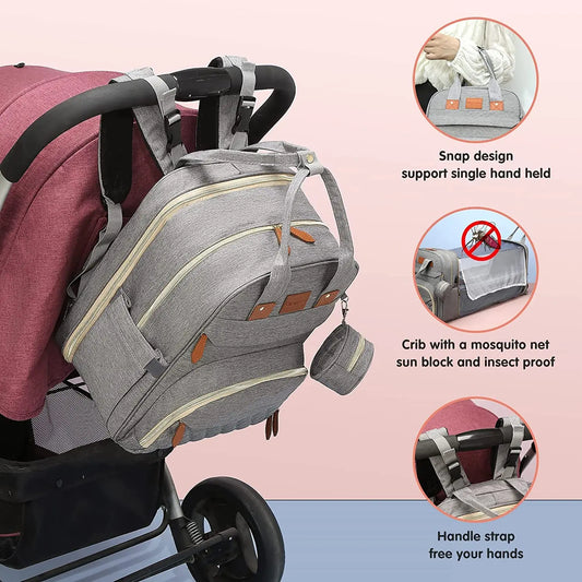 Junstar - Mochila para pañales con cambiador y cuna portátil.