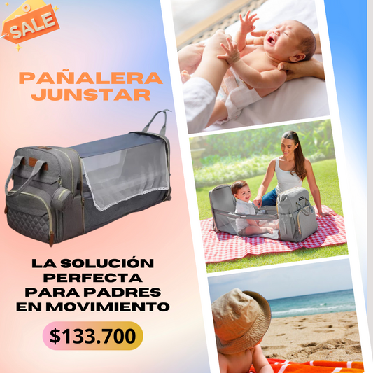 Junstar - Mochila para pañales con cambiador y cuna portátil.