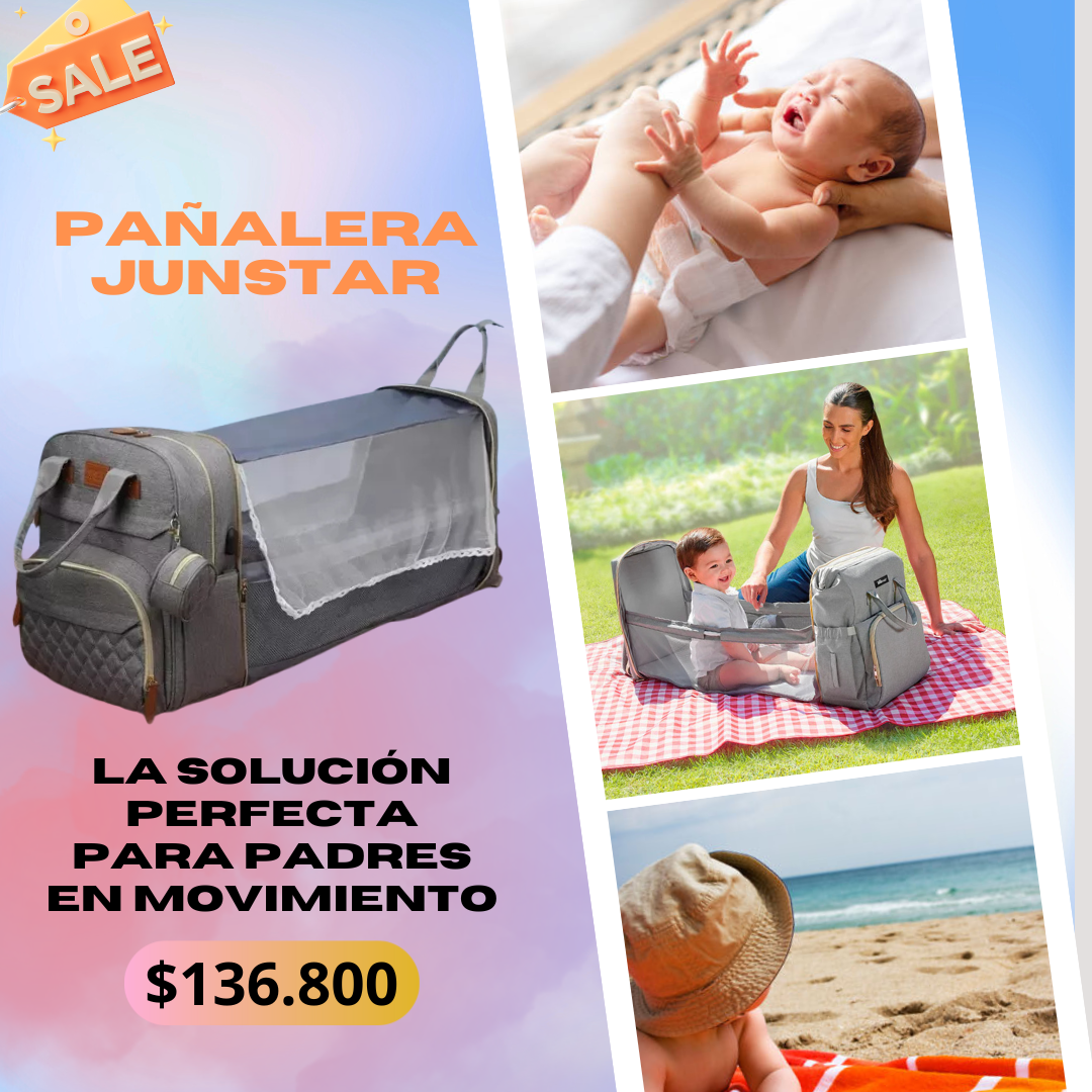Junstar - Mochila para pañales con cambiador y cuna portátil.